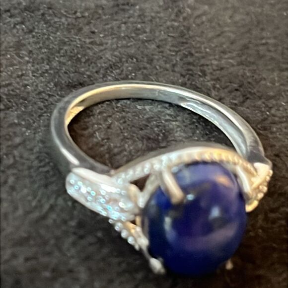 NWT LAPIS LAZULI &Simulated Diamond 925 Sterling Silver Ring 6 - Picture 8 of 14